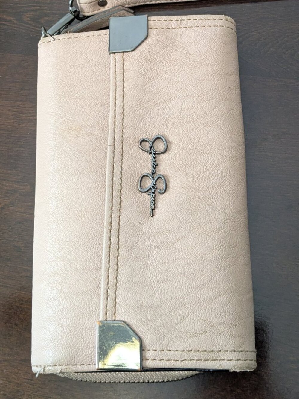 Jessica Simpson Wallet Zip Wrist Strap Card Slots Beige